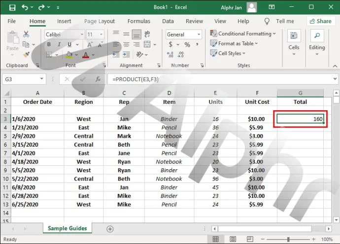 كيفية نسخ صيغة لأسفل في Excel