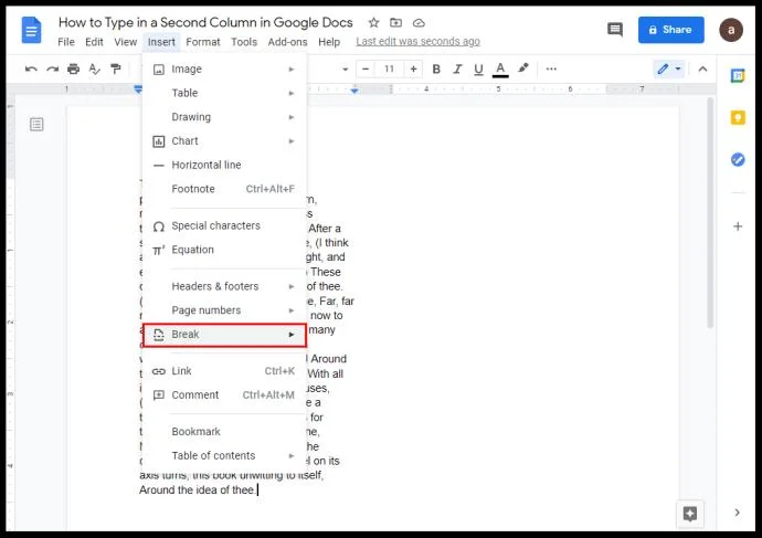 Come creare due colonne in Google Docs