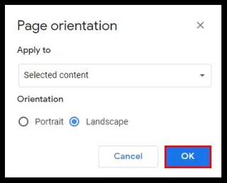 Jak zrobić krajobraz tylko jednej strony w Dokumentach Google