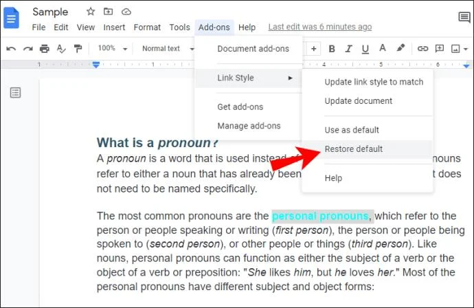 نحوه تغییر رنگ پیوندها در Google Doc