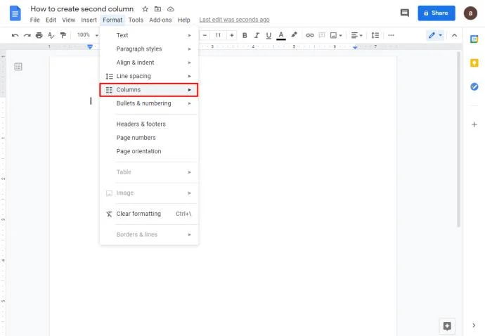 Come creare due colonne in Google Docs