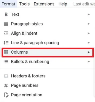 Come creare due colonne in Google Docs
