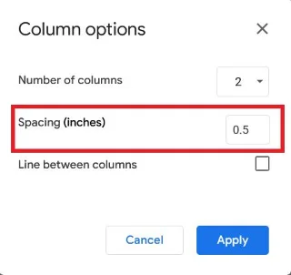 Come creare due colonne in Google Docs