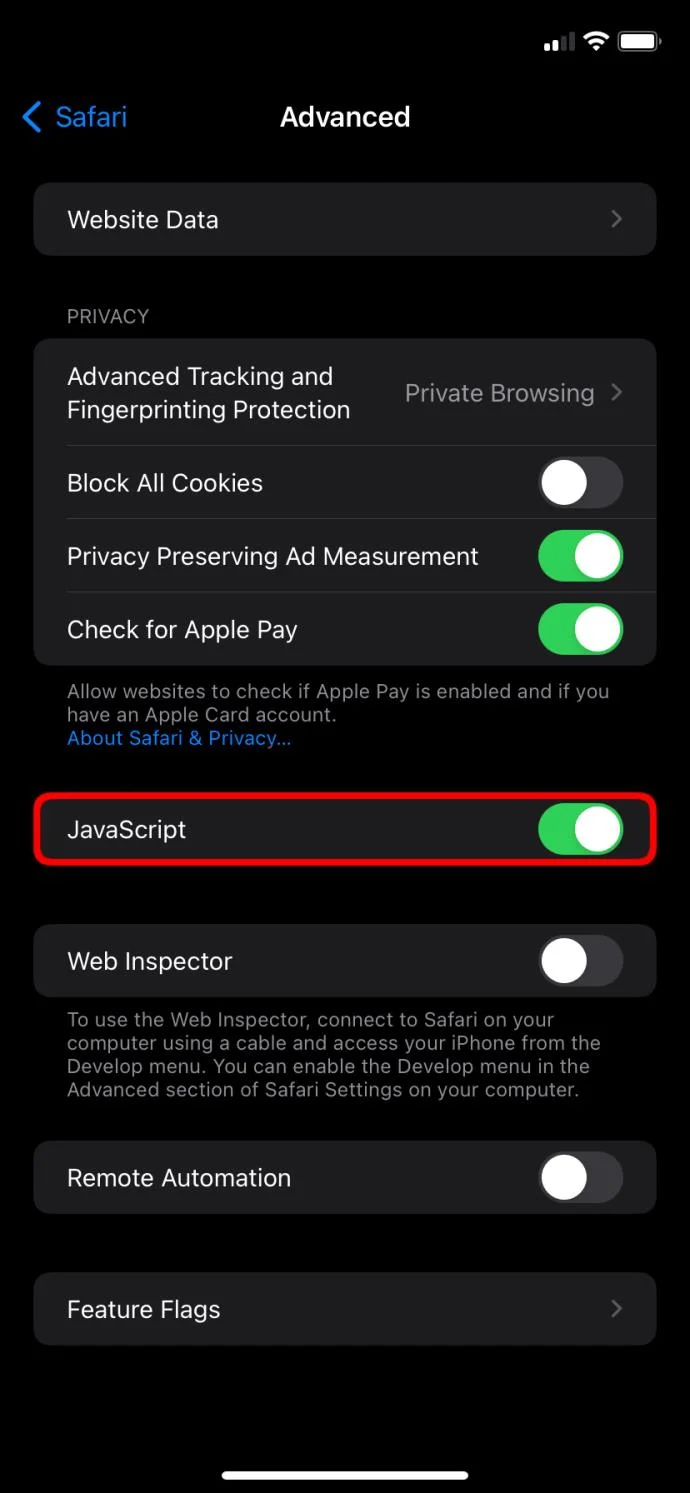 Activer JavaScript iOS