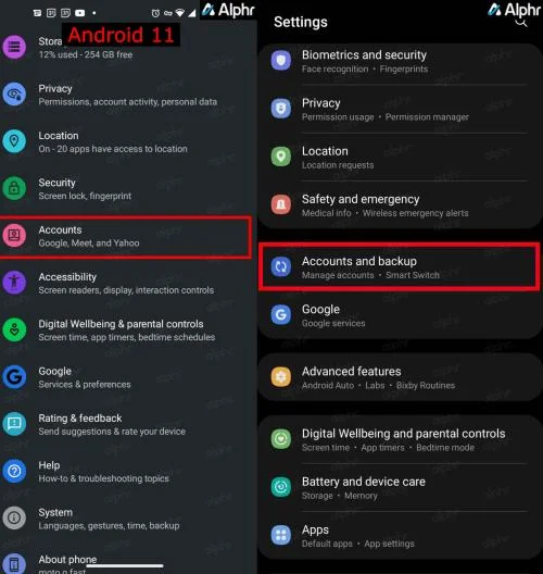 Settings for Accounts