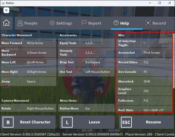 Pestaña varios en Roblox