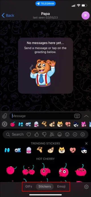 Sélection d'autocollants sur Telegram