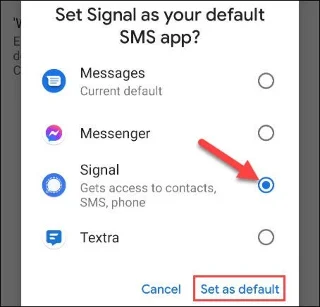 Android에서 Signal을 기본 SMS 메시징 앱으로 설정하는 방법