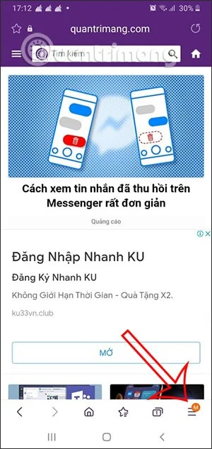 Hoe tabbladen onder de adresbalk op Samsung Internet weer te geven