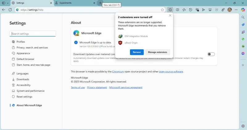 Microsoft begint met het verwijderen van uBlock Origin en Manifest V2-extensies op Edge