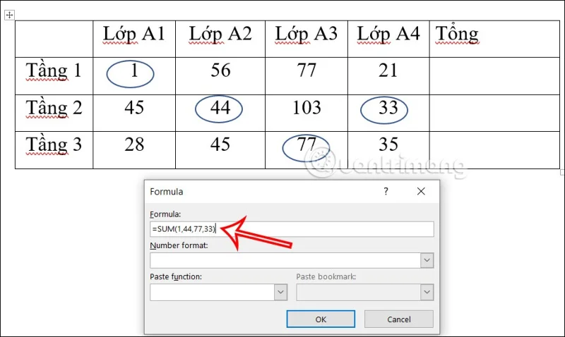 Instruções sobre como calcular somas no Word