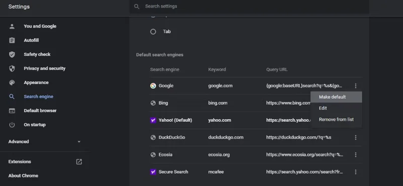 Cómo eliminar el motor de búsqueda Yahoo de Chrome