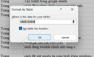 Instruções para nomear tabelas do Excel