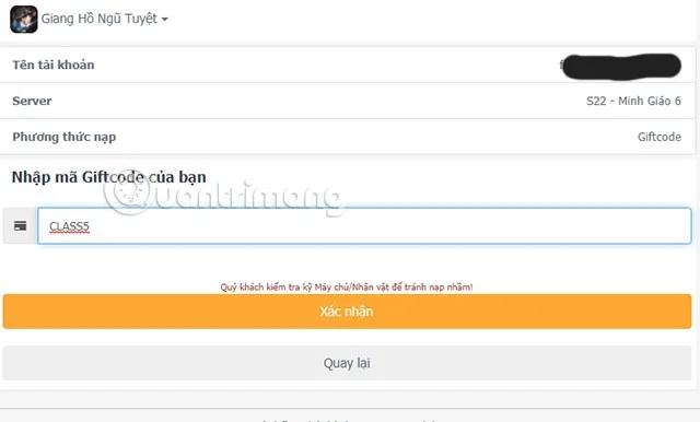 Code Giang Ho Ngu Tuyet and how to enter code