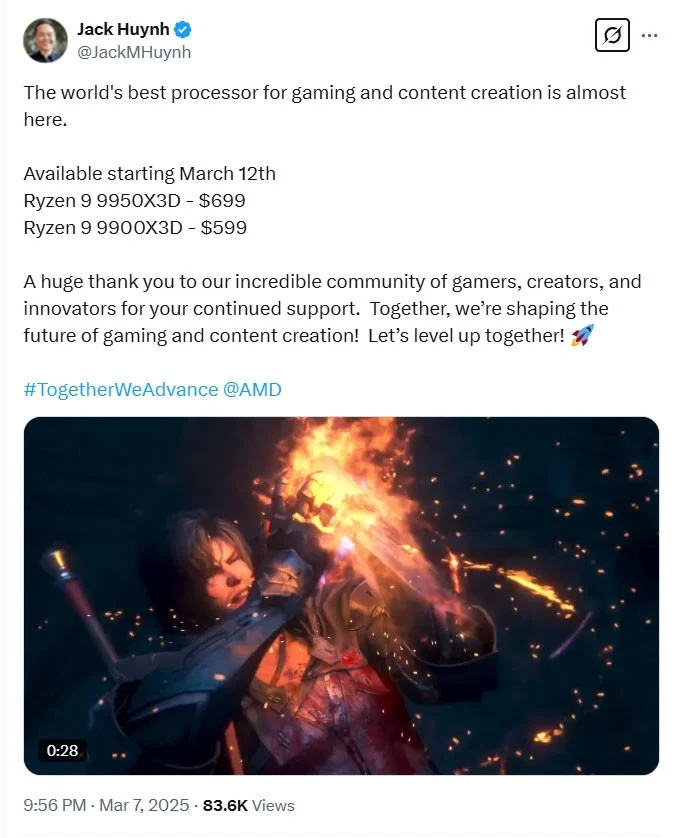 AMD, Ryzen 9 9950X3D ve 9900X3D için Fiyatlandırma ve Beklenen Çıkış Tarihini Duyurdu