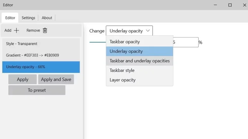 Instructions for creating Taskbar effects on Windows