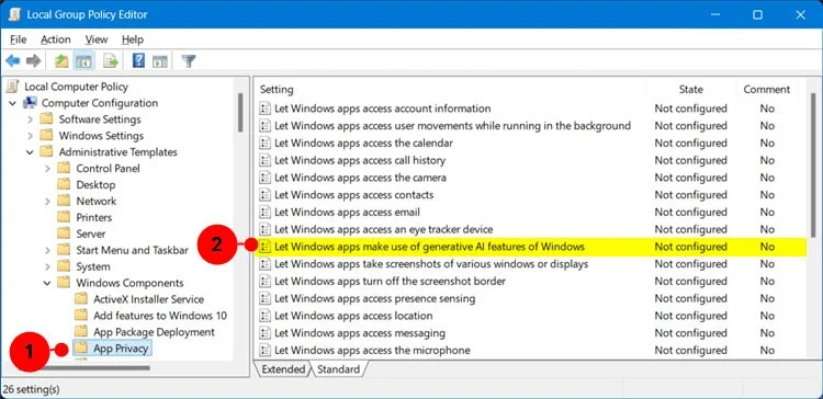 Windows 11'de Generative AI'ya uygulama erişimi nasıl etkinleştirilir/devre dışı bırakılır