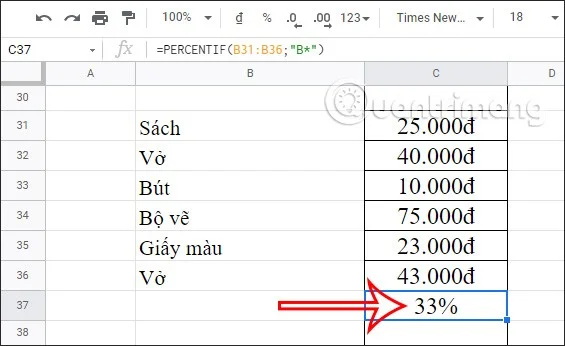 How to calculate percentage (%) in Google Sheets