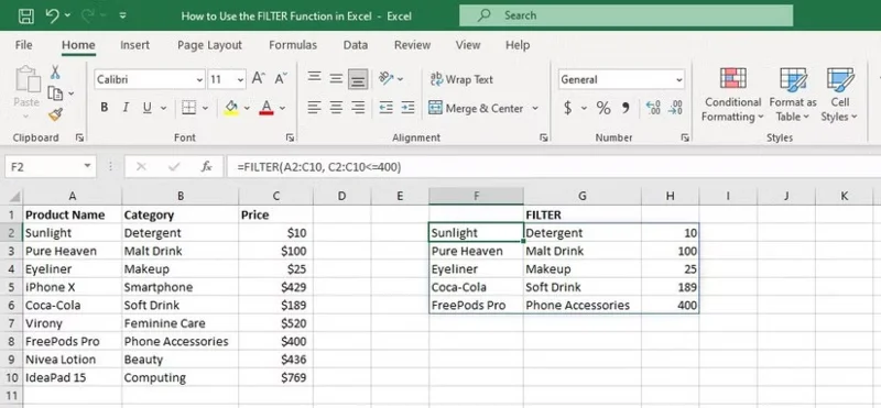 Cómo utilizar la función FILTRO en Excel