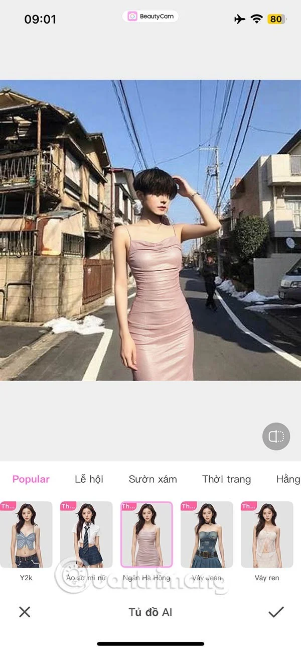 Volg de roze jurktrend met AI-garderobe op BeautyCam