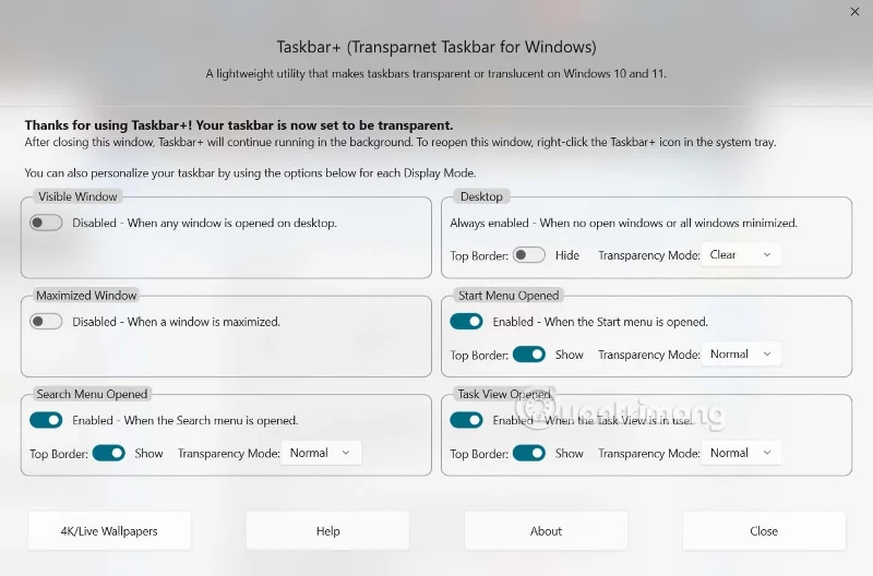 Instructions for creating Taskbar effects on Windows