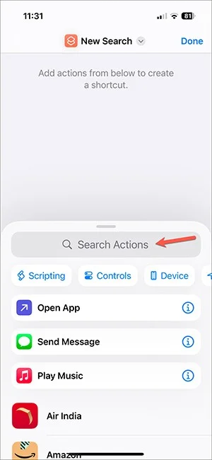 Instruções para criar atalhos de pesquisa do ChatGPT no iPhone