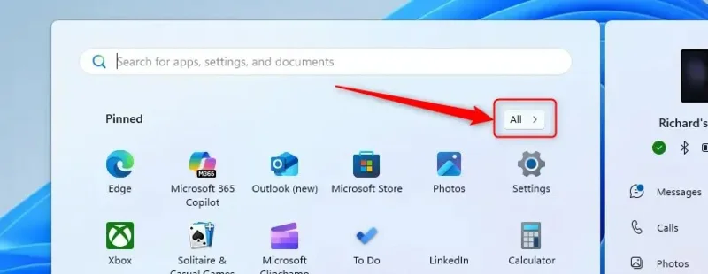 How to adjust All app view on Windows 11 Start menu