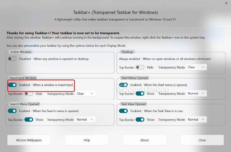 Instructions for creating Taskbar effects on Windows