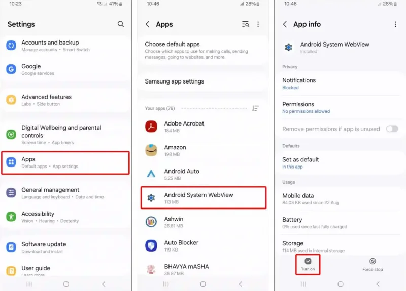 Android Sistem WebView nasıl etkinleştirilir