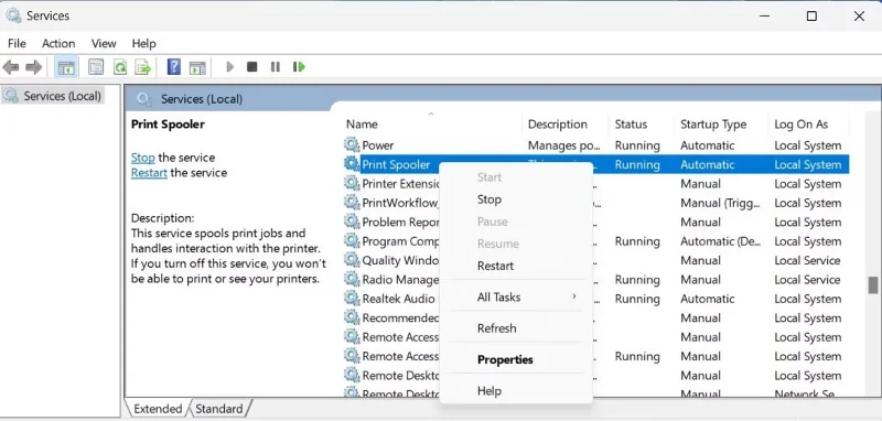 Bagaimana untuk memulakan semula perkhidmatan Print Spooler pada Windows