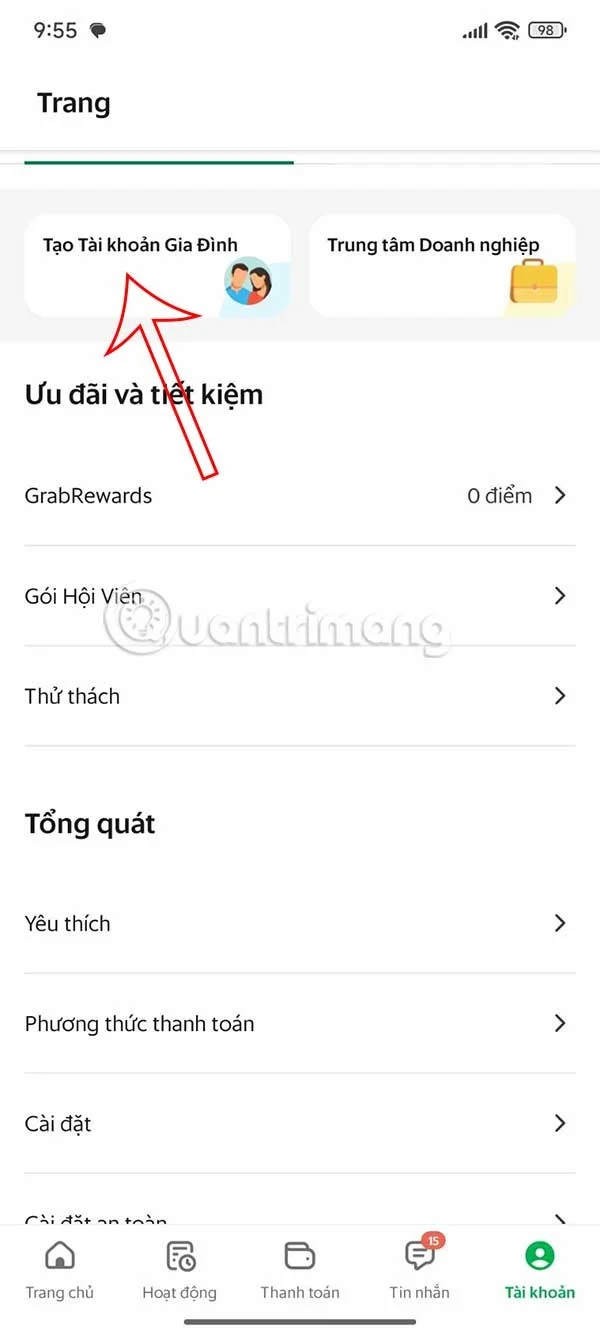 Grab'de aile hesabı oluşturma talimatları