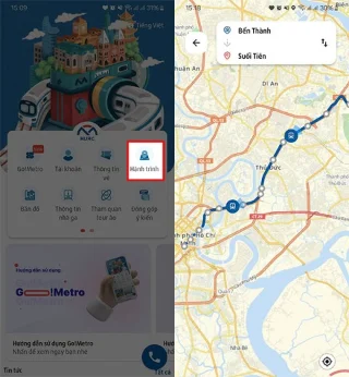 Istruzioni per lutilizzo di Metro HCMC per cercare i percorsi della metropolitana