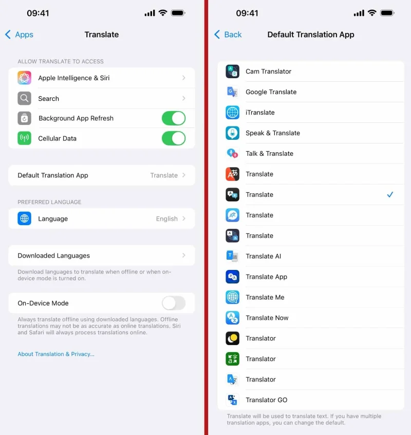Instruções para alterar o aplicativo de tradução padrão no iPhone