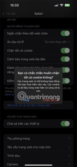 Cookies inschakelen in Lien Quan, cookies inschakelen/uitschakelen op de iPhone