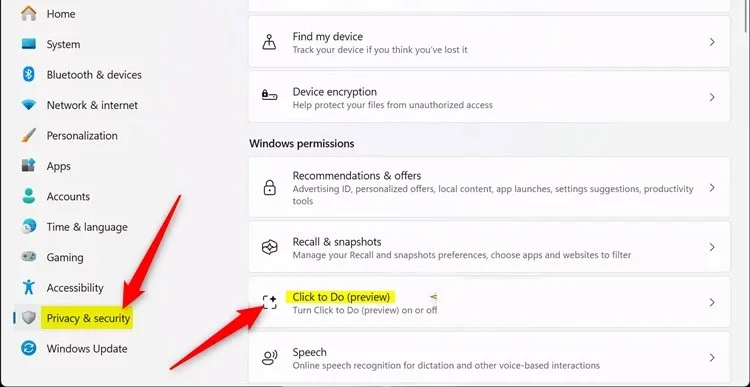 Click to Do Windows 11'i etkinleştirme talimatları