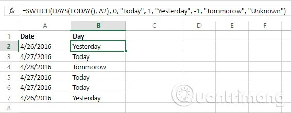 How to use the SWITCH function in Excel 2016