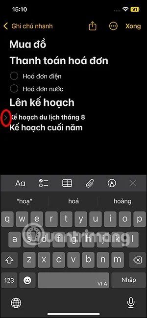 iOS 18'de not içeriğini daraltma talimatları