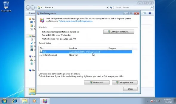 Desfragmentar unidades rápidamente en Windows 7
