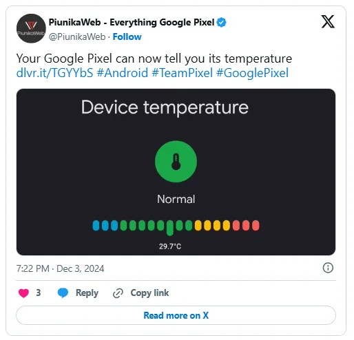 Los teléfonos Pixel ahora pueden decir exactamente qué temperatura hay en su interior