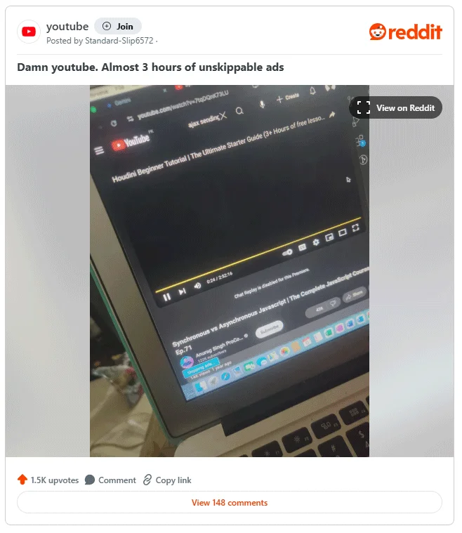 Por que algumas pessoas acham que anúncios de uma hora no YouTube não conseguem pular?