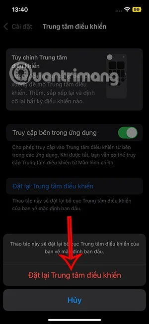 Instruções para redefinir o Centro de Controle no iPhone