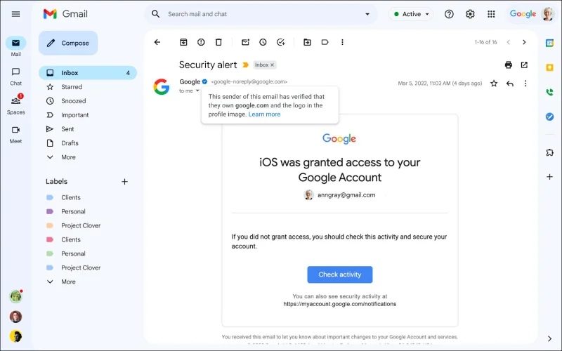 Gmail añade una marca de verificación azul para verificar remitentes “confiables”