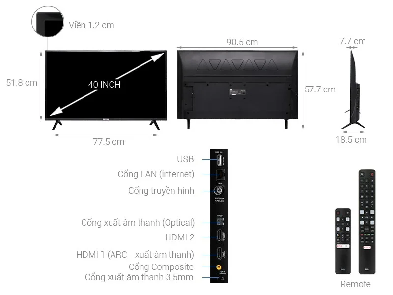What are the sizes of 32-inch, 40-inch, 43-inch, 55-inch TVs... from Sony, Samsung, LG?