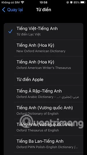 Instrukcje dotyczące korzystania ze słownika angielsko-wietnamskiego na iPhonie