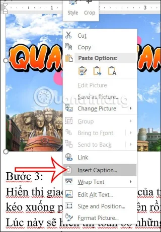 Instruções para inserir legendas para imagens no Word