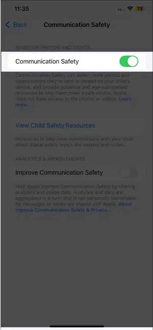 iPhone kullanan çocukları korumak için iletişim güvenliğini açma talimatları