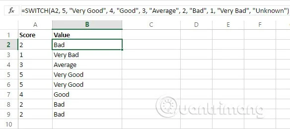 How to use the SWITCH function in Excel 2016