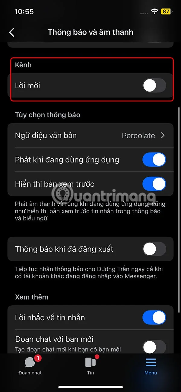 Instructies om uitnodigingen voor deelname aan Messenger-kanalen te blokkeren