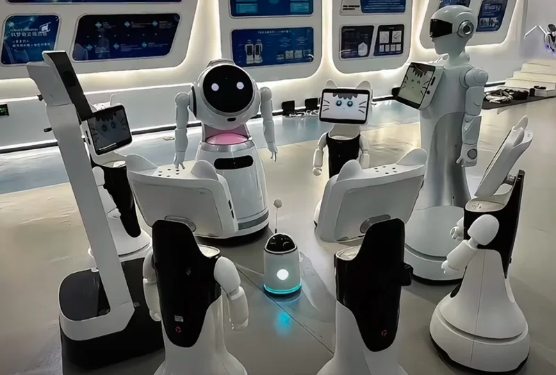 Un pequeño robot atrae a robots grandes para que dejen sus trabajos en una empresa.